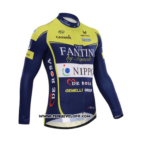 2014 Maillot Ciclismo Vini Fantini Vert et Bleu Manches Longues et Cuissard